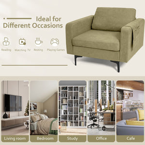 Modern Accent Armchair with Side Storage Pocket-Green view 3