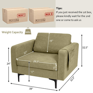 Modern Accent Armchair with Side Storage Pocket-Green view 4