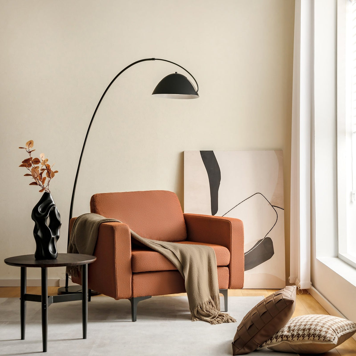 Modern Accent Armchair with Side Storage Pocket-Orange view 2