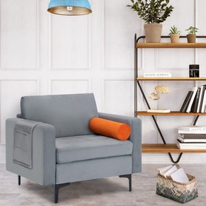 Modern Accent Chair with Bolster and Side Storage Pocket-Gray view 2