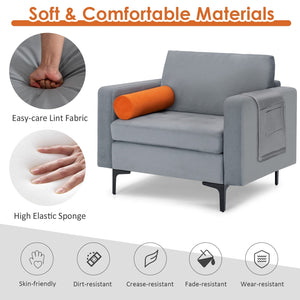 Modern Accent Chair with Bolster and Side Storage Pocket-Gray view 3