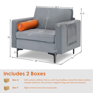 Modern Accent Chair with Bolster and Side Storage Pocket-Gray view 4