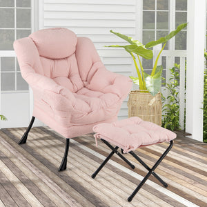 Modern Accent Chair with Folding Footrest and Head Pillow-Pink view 2