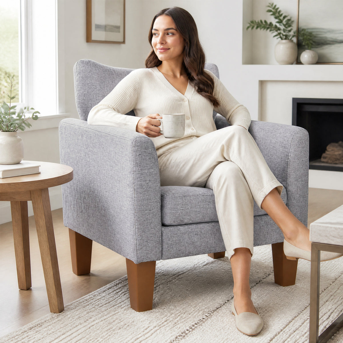 Modern Accent Chair with Removable Cushion & Pillow for Living Room-Gray view 2