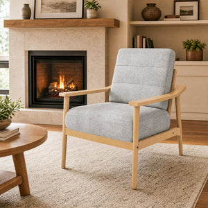 Modern Accent Chair with Rubber Wood Armrests and Legs for Living Room-Natural view 2