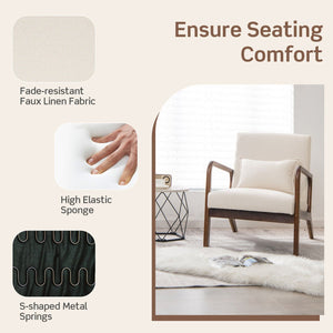 Modern Accent Chair with Rubber Wood Frame and Lumbar Pillow-Beige view 5