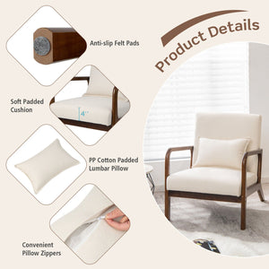 Modern Accent Chair with Rubber Wood Frame and Lumbar Pillow-Beige view 7