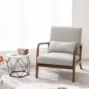 Modern Accent Chair with Rubber Wood Frame and Lumbar Pillow-Gray view 2