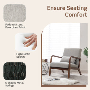 Modern Accent Chair with Rubber Wood Frame and Lumbar Pillow-Gray view 5