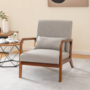 Modern Accent Chair with Rubber Wood Frame and Lumbar Pillow-Gray view 6
