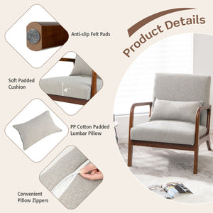 Modern Accent Chair with Rubber Wood Frame and Lumbar Pillow-Gray view 8