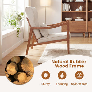 Modern Accent Chair with Solid Rubber Wood Faux Leather Upholstered Armchair-White view 6