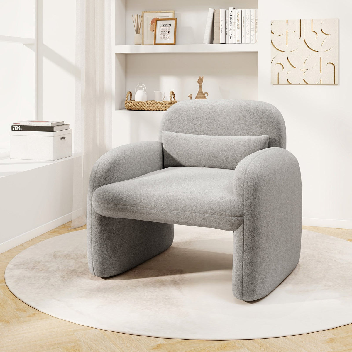 Modern Accent Chair with Waist Pillow and Armrests for Living Room Bedroom-Gray view 2