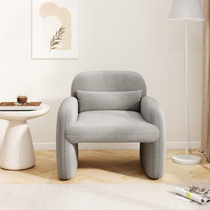 Modern Accent Chair with Waist Pillow and Armrests for Living Room Bedroom-Gray view 3