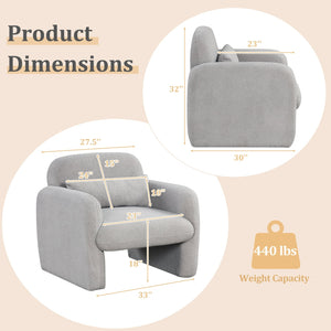 Modern Accent Chair with Waist Pillow and Armrests for Living Room Bedroom-Gray view 5