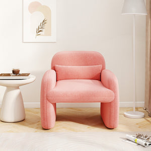 Modern Accent Chair with Waist Pillow and Armrests for Living Room Bedroom-Pink view 3
