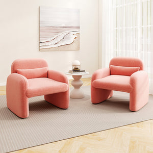 Modern Accent Chair with Waist Pillow and Armrests for Living Room Bedroom-Pink view 6