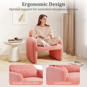 Modern Accent Chair with Waist Pillow and Armrests for Living Room Bedroom-Pink view 8