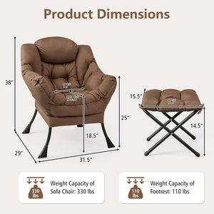 Modern Accent Sofa Chair with Folding Footrest and Side Pocket-Brown view 4