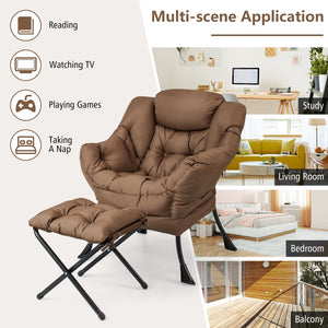 Modern Accent Sofa Chair with Folding Footrest and Side Pocket-Brown view 9