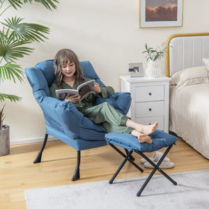 Modern Accent Sofa Chair with Folding Footrest and Side Pocket-Navy view 3