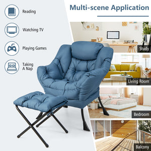 Modern Accent Sofa Chair with Folding Footrest and Side Pocket-Navy view 8