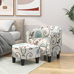 Modern Accent Tub Chair and Ottoman Set with Fabric Upholstered-Beige view 3