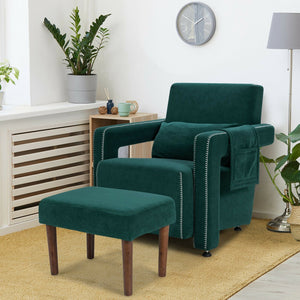 Modern Berber Fleece Single Sofa Chair with Ottoman and Waist Pillow-Green view 3