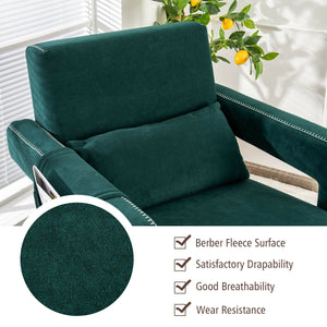 Modern Berber Fleece Single Sofa Chair with Ottoman and Waist Pillow-Green view 6