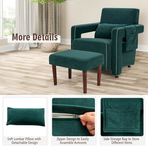 Modern Berber Fleece Single Sofa Chair with Ottoman and Waist Pillow-Green view 9