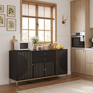 Modern Buffet Sideboard Cabinet w/ 2 Drawers & Adjustable Shelves for Dining Room-Black view 2