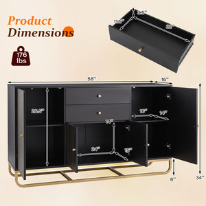 Modern Buffet Sideboard Cabinet w/ 2 Drawers & Adjustable Shelves for Dining Room-Black view 5
