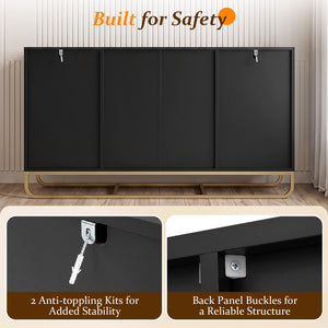 Modern Buffet Sideboard Cabinet w/ 2 Drawers & Adjustable Shelves for Dining Room-Black view 9