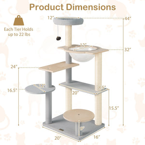 Modern Cat Tree 44 Inch Multi-level Cat Tower with Removable Padded Top Perch-Natural view 5