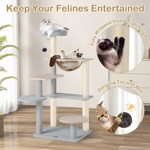 Modern Cat Tree 44 Inch Multi-level Cat Tower with Removable Padded Top Perch-Natural view 6