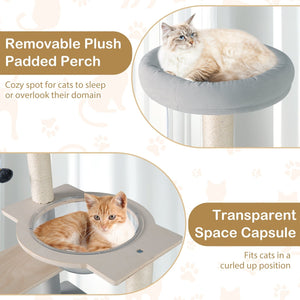 Modern Cat Tree 44 Inch Multi-level Cat Tower with Removable Padded Top Perch-Natural view 7