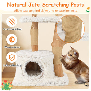 Modern Cat Tree 53 Inch Tall Natural Branch Wooden Cat Tower with Jute Scratching Posts-White view 9