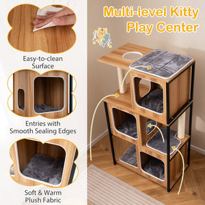 Modern Cat Tree Cat House with Metal Frame and Scratching Posts-Natural view 6