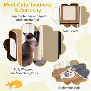 Modern Cat Tree Cat House with Metal Frame and Scratching Posts-Natural view 8