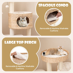 Modern Cat Tree for Indoor Cats with Cattail Fluff Condo and Top Perch-Natural view 6