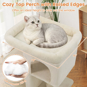 Modern Cat Tree Space-saving Cat Tower with Upholstered Perch and 2 Cat Condos-Beige view 7