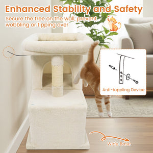 Modern Cat Tree Space-saving Cat Tower with Upholstered Perch and 2 Cat Condos-Beige view 9