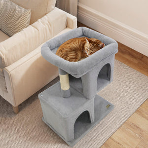 Modern Cat Tree Space-saving Cat Tower with Upholstered Perch and 2 Cat Condos-Gray view 3