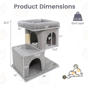 Modern Cat Tree Space-saving Cat Tower with Upholstered Perch and 2 Cat Condos-Gray view 5