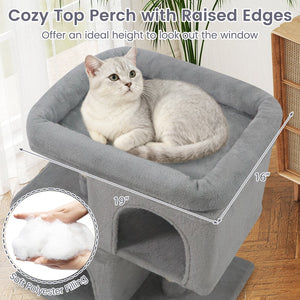Modern Cat Tree Space-saving Cat Tower with Upholstered Perch and 2 Cat Condos-Gray view 7