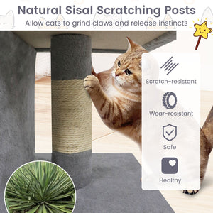 Modern Cat Tree Space-saving Cat Tower with Upholstered Perch and 2 Cat Condos-Gray view 8