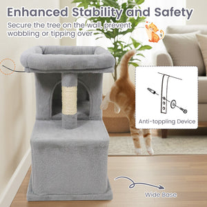 Modern Cat Tree Space-saving Cat Tower with Upholstered Perch and 2 Cat Condos-Gray view 9