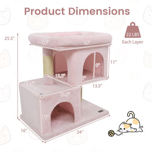 Modern Cat Tree Space-saving Cat Tower with Upholstered Perch and 2 Cat Condos-Pink view 5