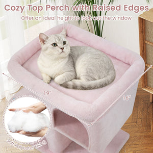 Modern Cat Tree Space-saving Cat Tower with Upholstered Perch and 2 Cat Condos-Pink view 7