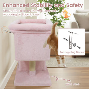 Modern Cat Tree Space-saving Cat Tower with Upholstered Perch and 2 Cat Condos-Pink view 9